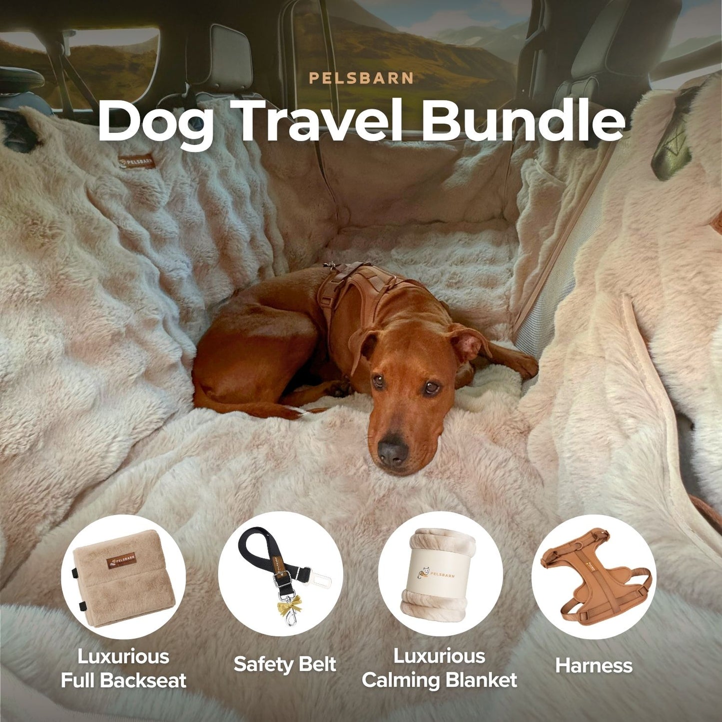 Travel Safety kit: LFB + Harness + Luxurious Calming Blanket + Seat Belt (bundle)