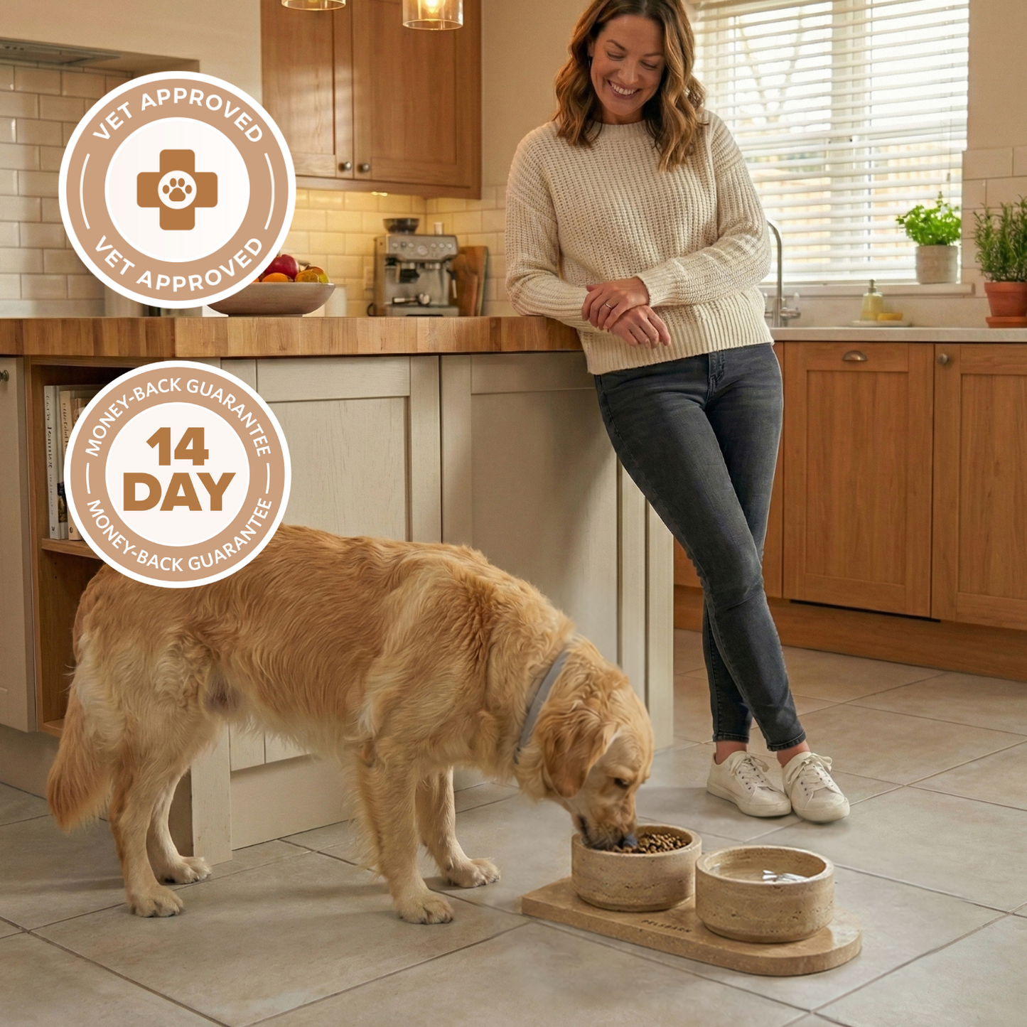 Pelsbarn Travertin Pet Bowl Set