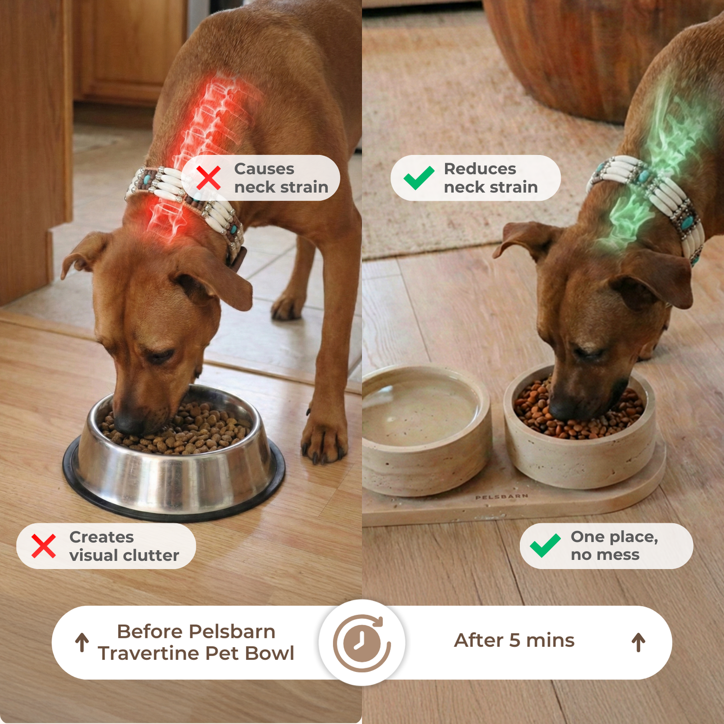 Pelsbarn Travertin Pet Bowl Set