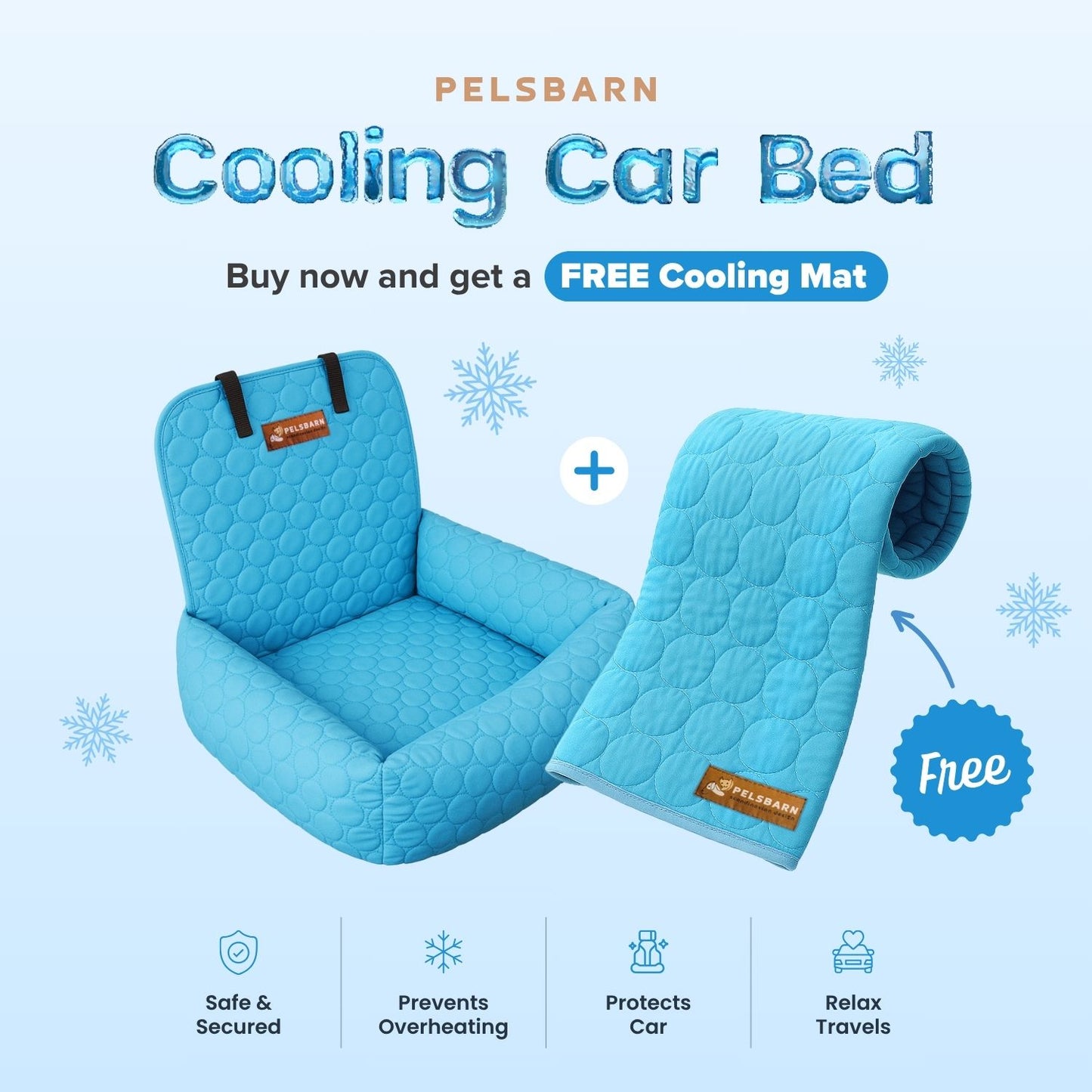 Pelsbarn Cooling Car Bed + FREE Cooling Mat