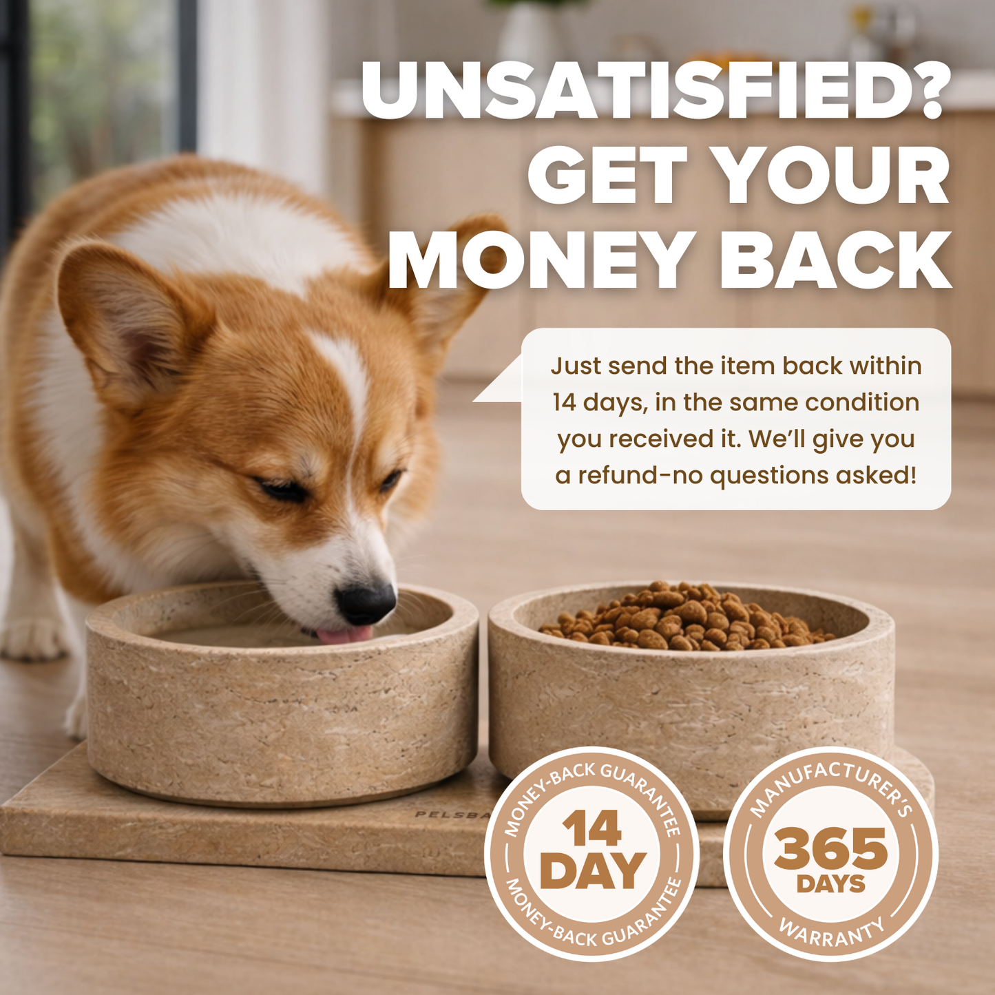 Pelsbarn Travertin Pet Bowl Set