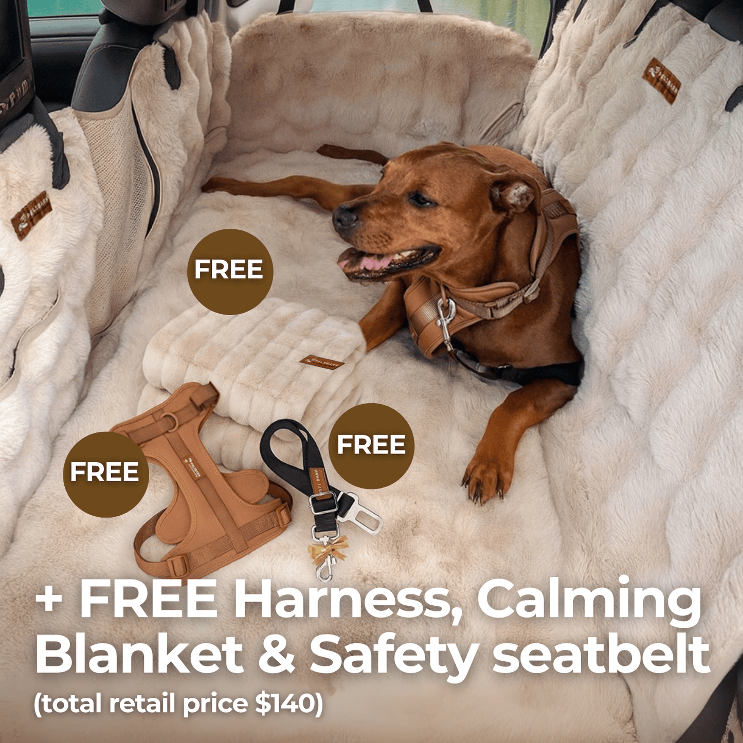 Travel Safety kit: LFB + Harness + Luxurious Calming Blanket + Seat Belt (bundle)