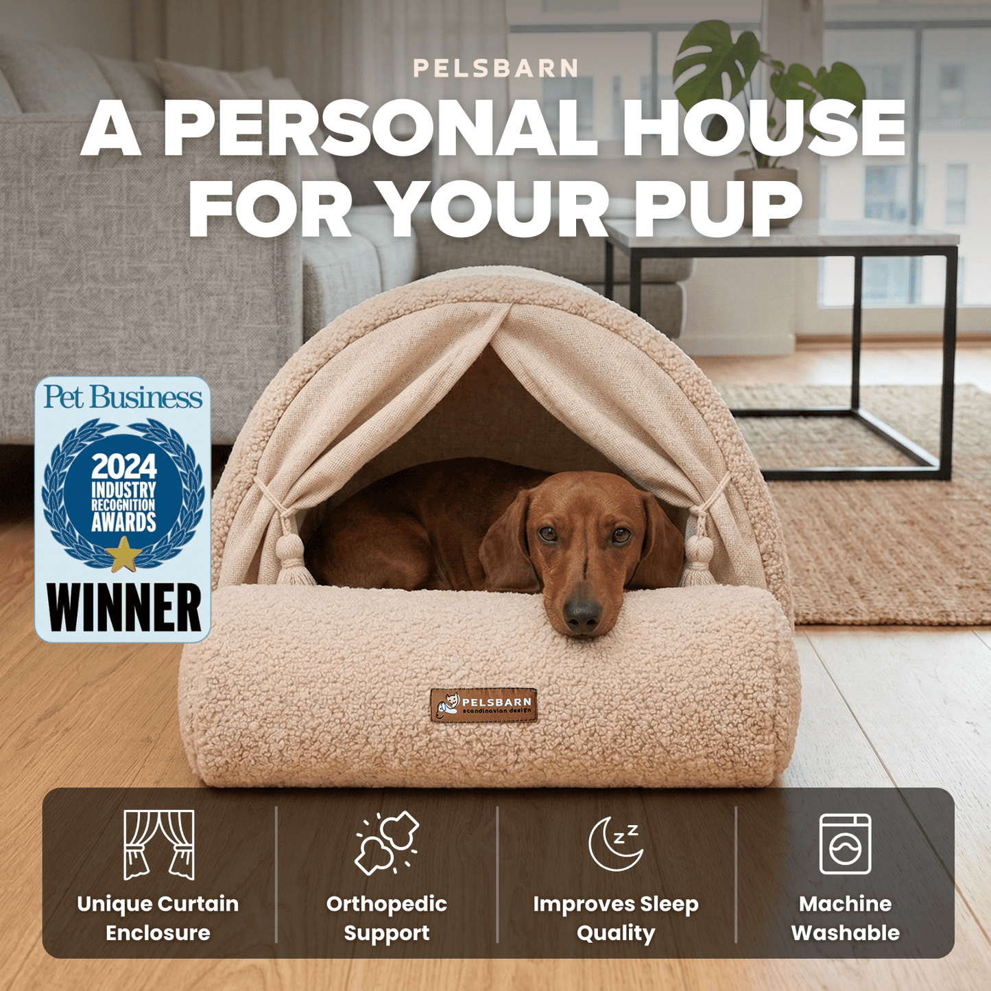 Pelsbarn Dome House Dog Bed in Boucle