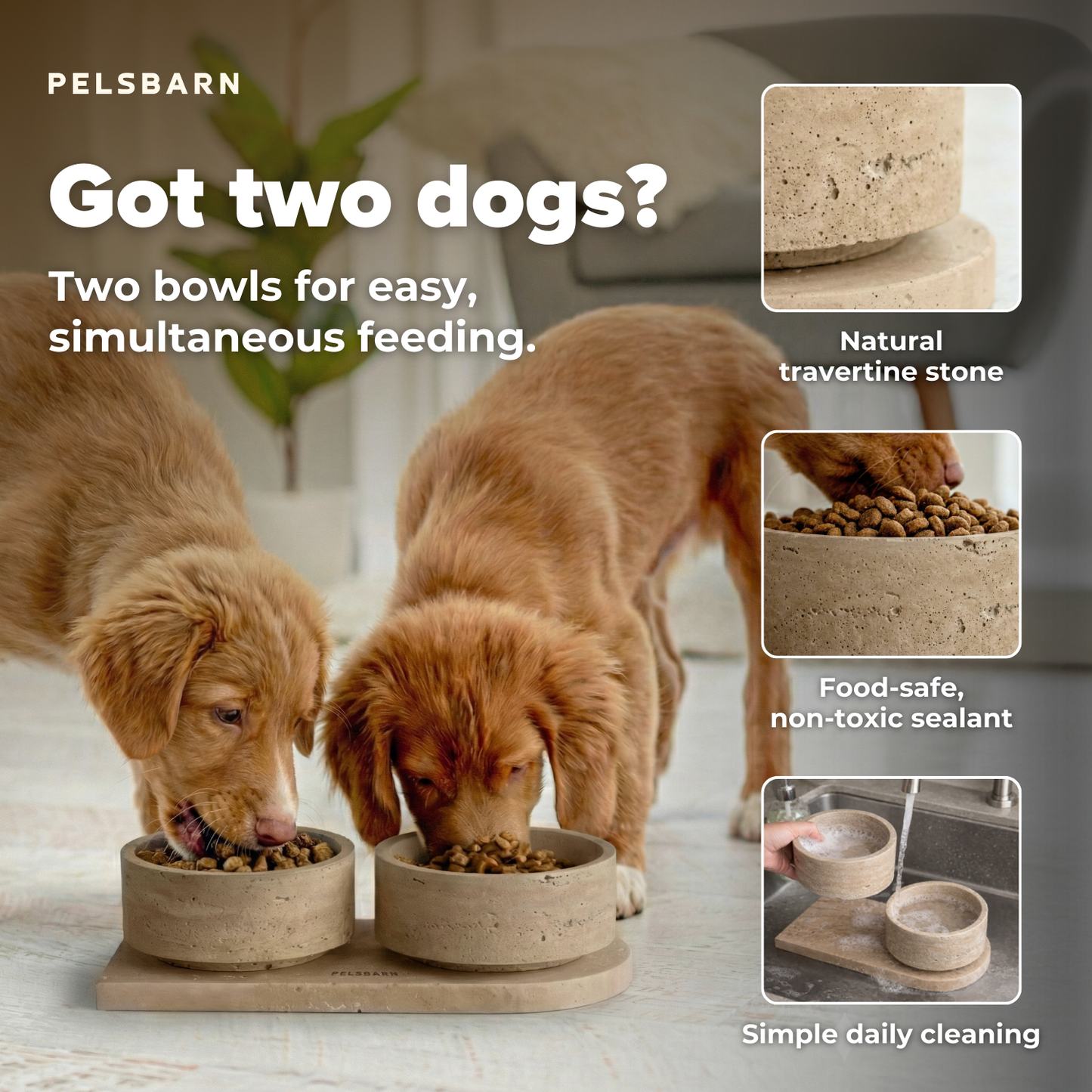 Pelsbarn Travertin Pet Bowl Set